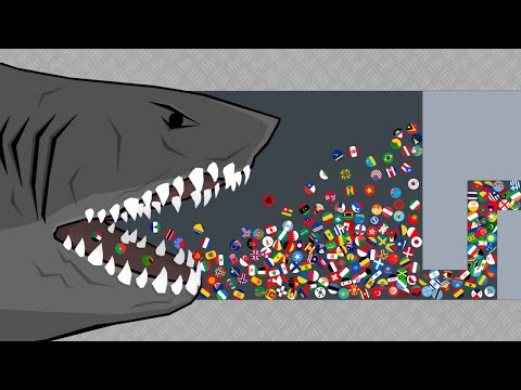 Escape from Megalodon - Marble Race Countries in Algodoo