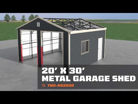 20’ x 30’ Metal Garage Shed, 9' High Double Front Doors, 13’ Peak, 600 Sq-Ft  - TMG-MS2030