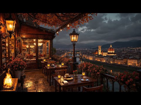 Autumn Jazz Night in Italy ☕ Cozy Balcony Café Ambience ~ Smooth Jazz Music for Study & Relaxing