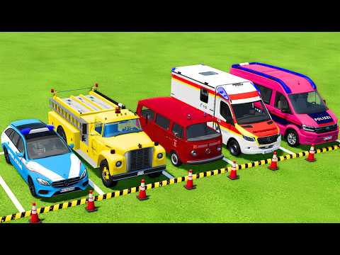 POLICE CARS, FIRE DEPARTMENT, AMBULANCE VEHICLES TRANSPORTING WITH MAN TRUCKS ! Farming Simulator 25