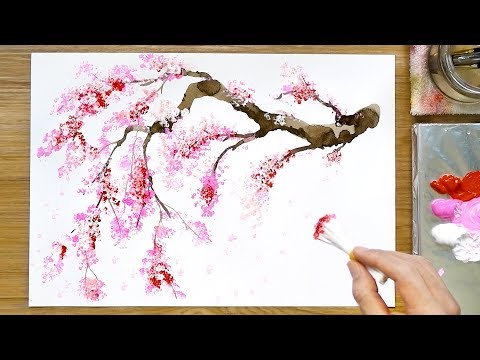 Cherry Blossom Tree Acrylic Painting Technique Video