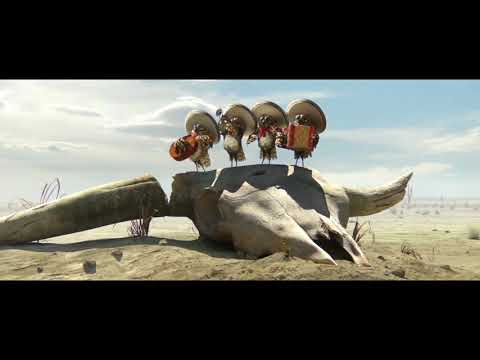 Trailer end card — the mariachis strum as credits beckon; the Los Lobos theme kicks in
