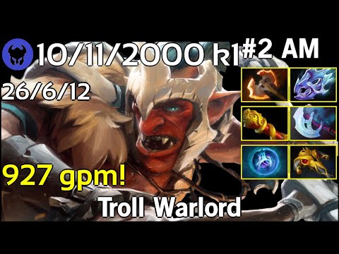 927 gpm! 10/11/2000 k1 plays Troll Warlord!!! Dota 2 7.21