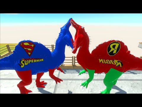 SUPERMAN SPINO VS ROBIN SPINOSAURUS DEATH CLIMB - Animal Revolt Battle Simulator ARBS
