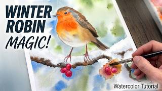 Winter Robin Magic in Watercolor| Watercolor Tutorial