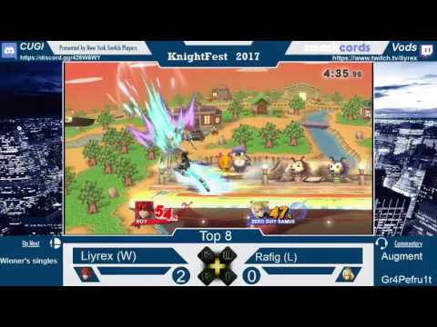 KnightFest 2017 Grand Finals Liyrex (Roy) Vs. Rafig (Zero Suit Samus)