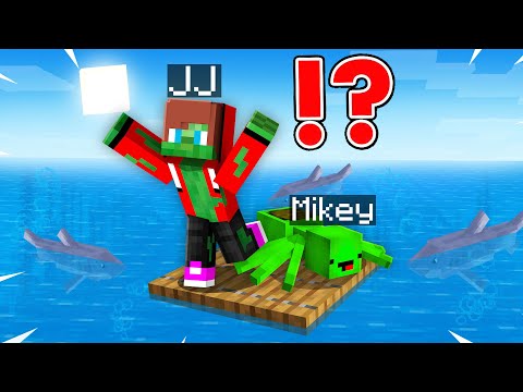 Morph JJ and Mikey survive on a desert island in Minecraft Challenge by Maizen