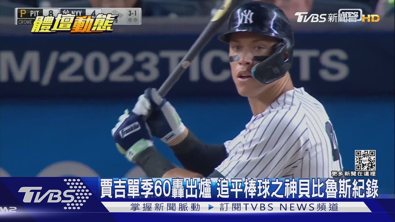 賈吉單季60轟出爐 追平棒球之神貝比魯斯紀錄