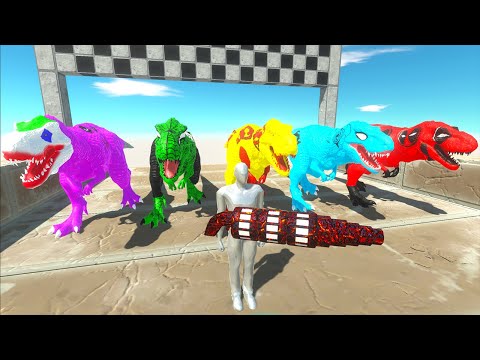 GREEN SPIDERMAN T-REX DEATH RUN RESCUE MISSION - Animal Revolt Battle Simulator