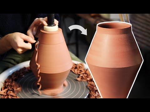 Refining and Trimming a Large Angular Pottery Vase