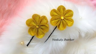 DIY: Kanzashi ribbon flower ( Brooch/ stick pin/ hijab pin/hair clip)