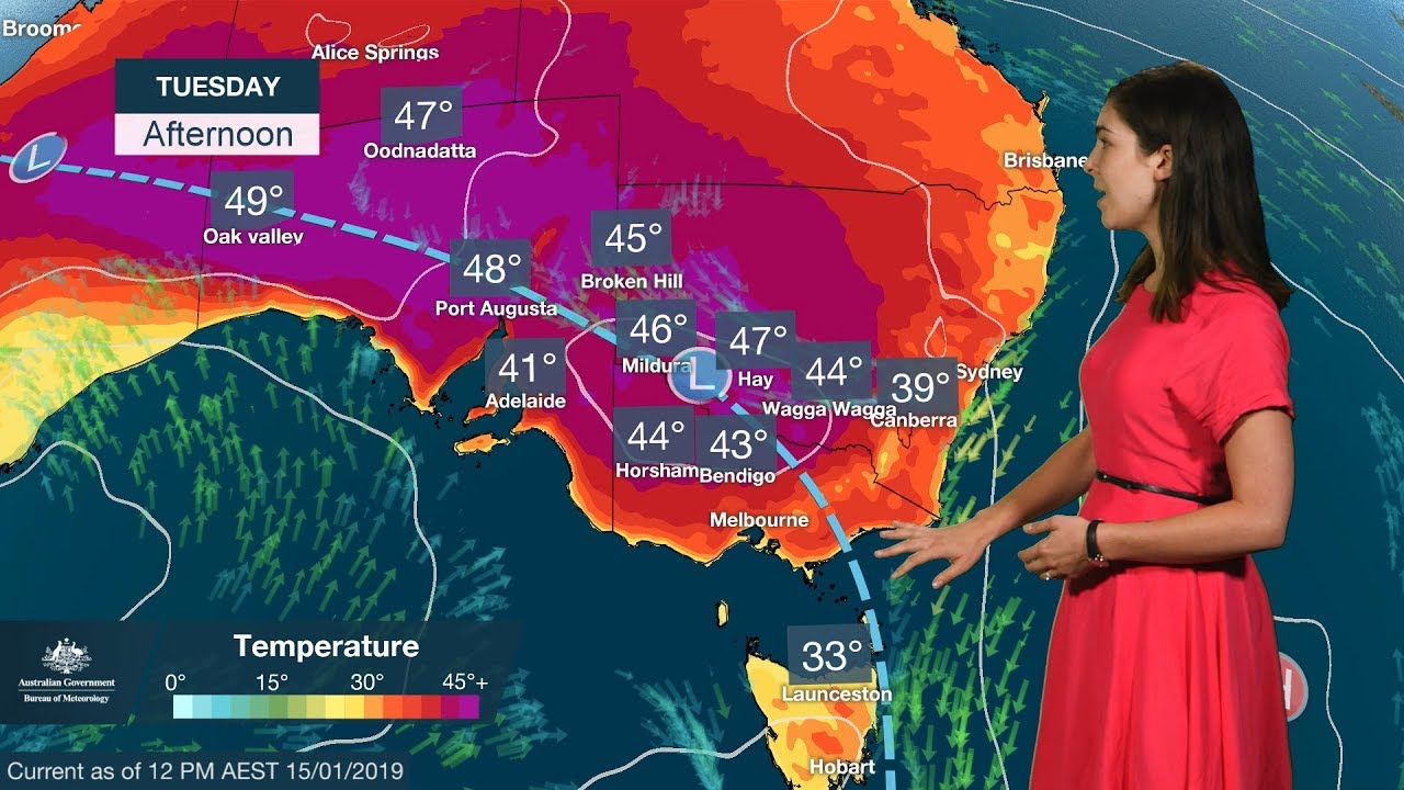 Severe Weather Update: heat intensifying over southern and central Australia, 15 January 2019