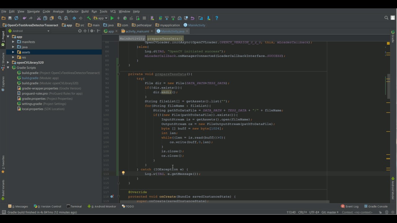 Android OpenCv4Android + tesseract example