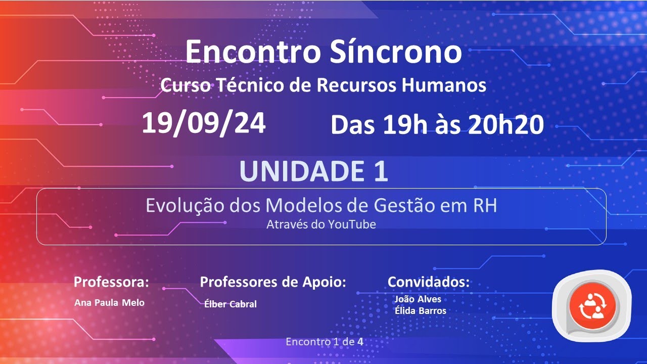Encontro Síncrono - Curso Técnico em Recursos Humanos  - UNIDADE 1