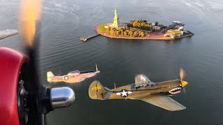 Dawn Patrol over Lady Liberty in a P-51, P-40, and B-25 - Hi-Res Video of a RARE Sight!