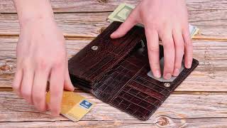 Місткий гаманець для жінок із натуральної фактурної шкіри з тисненням під крокодила Canpellini 21608 коричневий