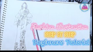 Fashion illustration | step by step beginners Tutorial | fashion drawing | fashion sketch | art