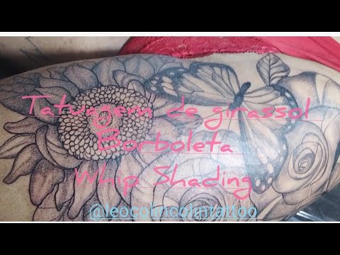Tatuagem de girassol borboleta Whip Shading tattoo Leo Colin Colin