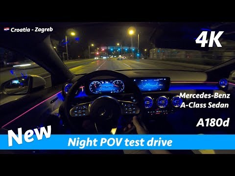 Mercedes A Class Sedan 2019 A180d - night POV test drive and review in 4K | AMG Line
