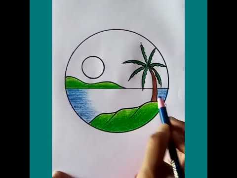 Easy and beautiful sunset scenery drawing || Sunset scenery drawing ideas 