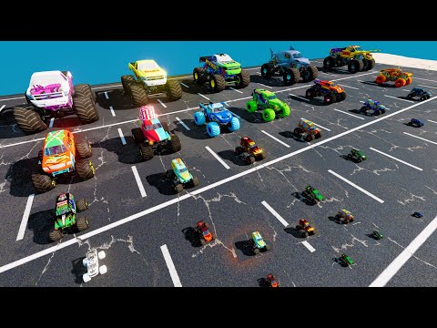 Small vs Medium vs Big Monster Truck Racing Grave Digger freestyle and Mud Battle