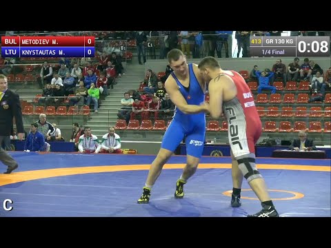 Quarterfinal GR - 130 kg: Mantas KNYSTAUTAS (LTU) df. Miloslav METODIEV (BUL), 8-2