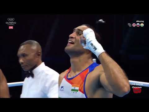Ashish Kumar (blue) India vs Indonesia.. 2020 tokyo Olympic boxing qualifiers