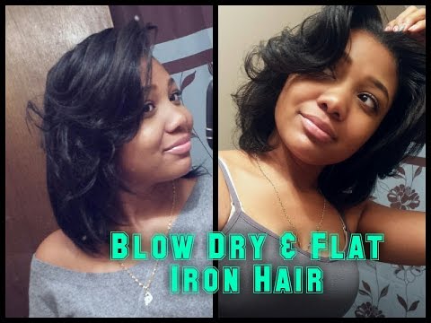 How I Blow Dry & Flat Iron My Relaxed Hair | SILKY, SLICK EDGES & MORE! Video