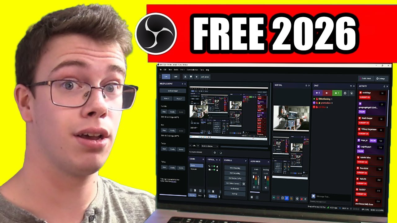 OBS multi-stream tutorial showing simultaneous broadcast to Twitch, YouTube, TikTok and more