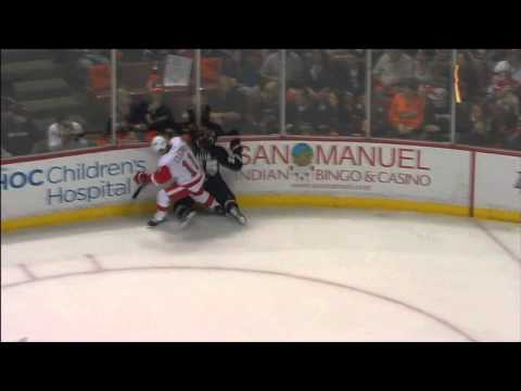 Daniel Cleary boarding on Bryant Allen May 12 2013 Detroit Red Wings vs Anaheim Ducks NHL Hockey
