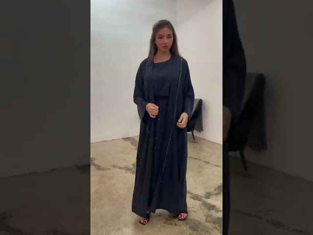 Navy Blue Embroidered Beaded Abaya - Saly V