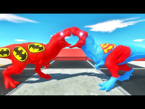 SUPERMAN T-REX vs BATMAN T-REX DEATH RUN - Animal Revolt Battle Simulator