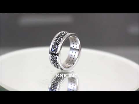 14K White Gold Round Cut Sapphire Band Ring Eternity Style Art Deco 2.00ctw - KNR INC - 1006