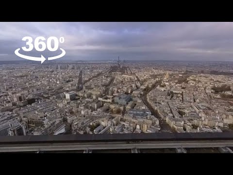 Vídeo 360 da vista no topo da Torre Montparnasse / Tour Montparnasse em Paris, France.