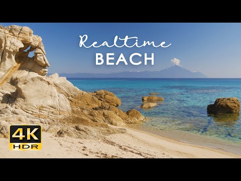 4K HDR Realtime Beach - Gentle Wave Sounds - NO LOOP - Relaxing Lapping Waves - Calm Ocean Views