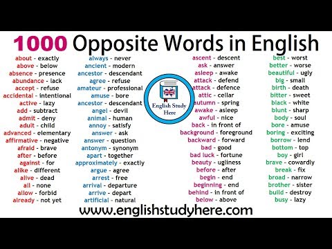 1000 Opposite Words in English | Antonym Words List | Common Opposites Video