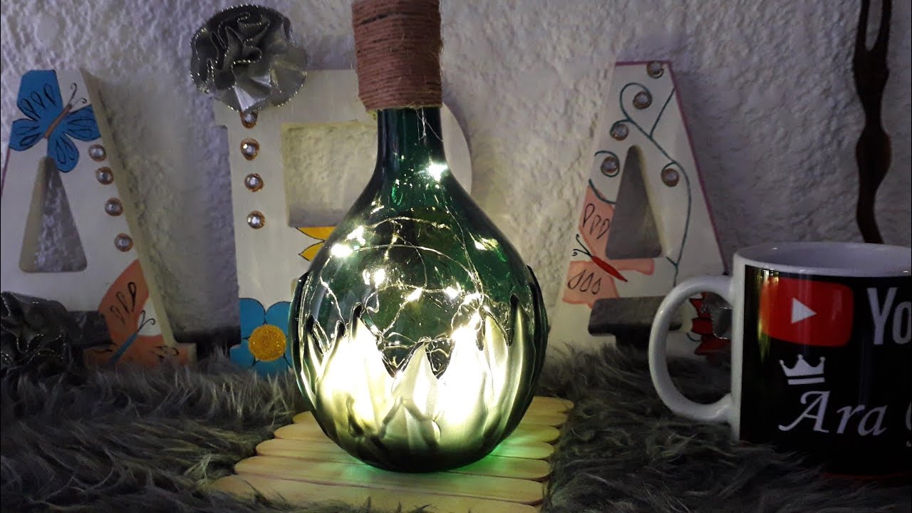 Como hacer una lampara de leds con botellas de vidrio recicladas||Botellas Luminosas/Manualidad 2019