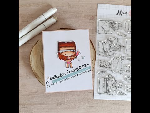Tarjeta número 10 reto de tarjetería con Cáceres Crafts. Tema fresquito, con sellos de ALÚA CID.