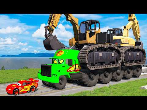 Giant CRUSHER DOZER Mack Truck Eater VS Cars Lightning McQueen Escape Monster Beamng Drive #12