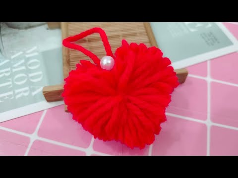 Easy Pom Pom Heart Making Idea with Fingers - Amazing Valentine's Day Craft | Heart Making With wool