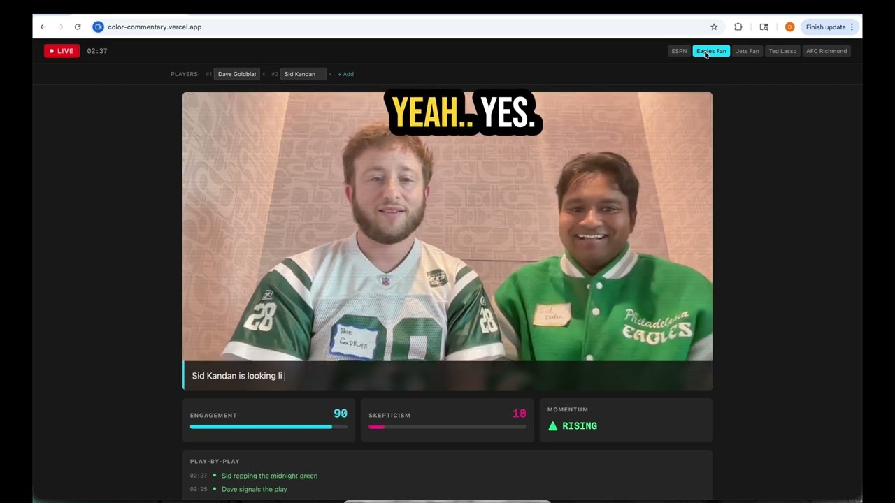 Color Commentary (the only way Jets fans make it into the Superbowl) project preview