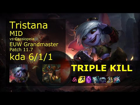 Tristana Mid vs Cassiopeia - EUW Grandmaster 6/1/1 Patch 11.7 Gameplay