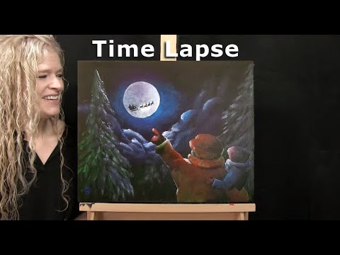 Learn How to Draw and Paint with Acrylics "THERE GOES SANTA" - Easy Beginner Tutorial - Time Lapse