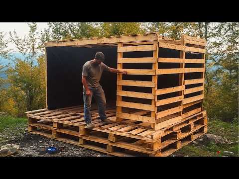Man bygger hus av övergivna pallar mitt i skogen | av @lesnoy_craft8607