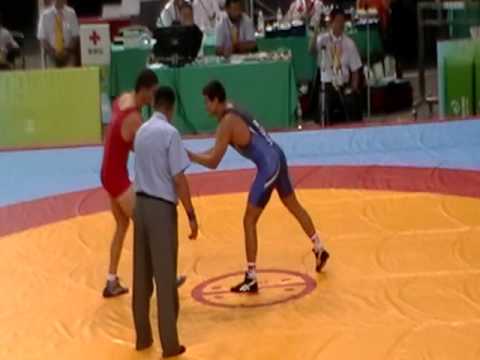 Deaflympic Wrestling: Gerco/roman- Zaytsev, RUS (blue) vs Angelov, BUL for 74kg