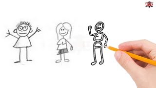 How to Draw Stick figure Step by Step Easy for Beginners/Kids - Stick Figures Drawing Tutorial