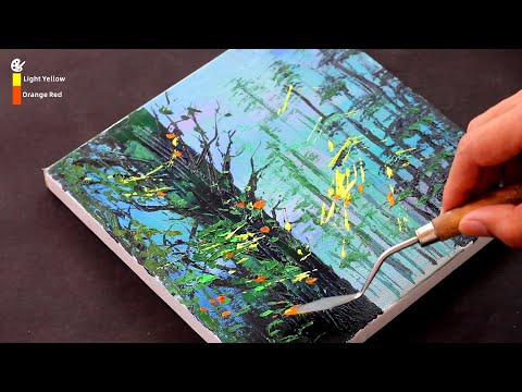 Landscape Painting with palette knife / Acrylics Painting for beginners / Easy / Day #245