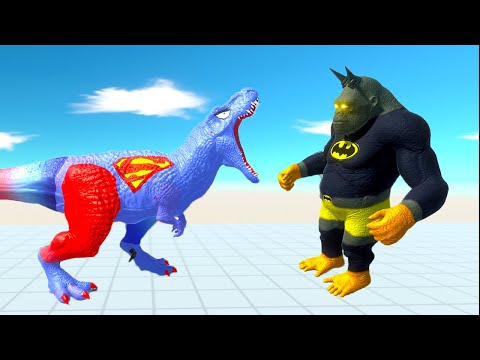 BATMAN GORO vs SUPERMAN T-REX ZIGZAG DEATH FALL - Animal Revolt Battle Simulator