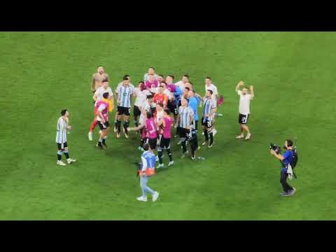 Argentina players singing Muchachos with the crowd