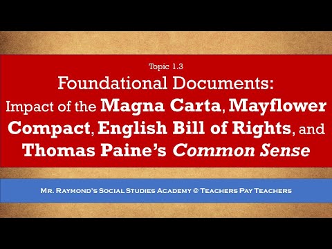 Foundations of Democracy -  Topic 1.3: the Magna Carta, Mayflower, Paine's Common Sense Civics EOC
